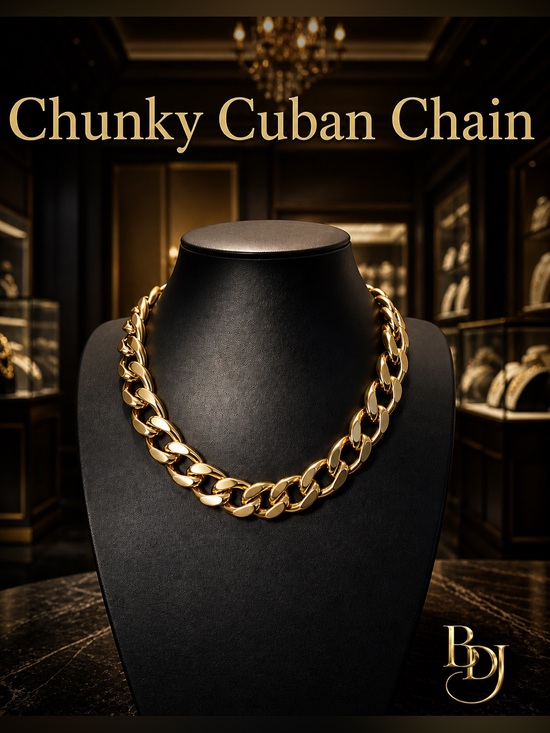 BDJ Jewelry - Chunky Cuban Chain Necklace | Gold Tone Statement Choker | Luxe Bold Glam Look